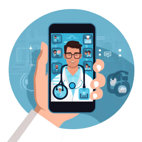 Health Management 5 prasannakram an vector hand with mobile that mobile shows docto 2476696e cb01 49a8 8b01 d41be563d914 removebg preview
